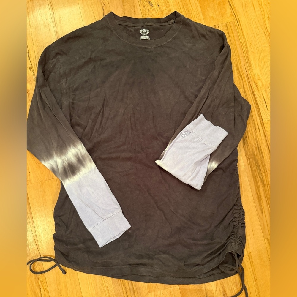 PINK Victoria's Secret Black and Gray Tie-Dye Long Sleeve Shirt